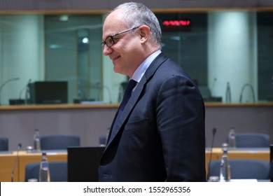 Brussels, Belgium. 7th November 2019. Italian Finance Minister Roberto Gualtieri Attends A Eurogroup Finance Ministers' Meeting.
