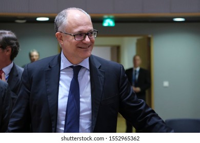 Brussels, Belgium. 7th November 2019. Italian Finance Minister Roberto Gualtieri Attends A Eurogroup Finance Ministers' Meeting.
