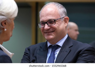 Brussels, Belgium. 7th November 2019. Italian Finance Minister Roberto Gualtieri Attends A Eurogroup Finance Ministers' Meeting.
