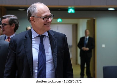 Brussels, Belgium. 7th November 2019. Italian Finance Minister Roberto Gualtieri Attends A Eurogroup Finance Ministers' Meeting.
