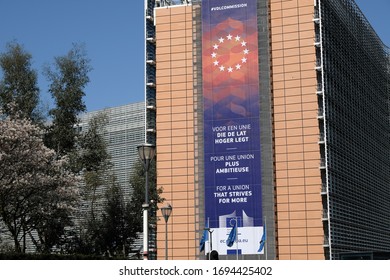 Brussels, Belgium - April 05, 2020: The European Commission, Berlaymont Building Located At The Schuman Roundabout, Brussels, Belgium.