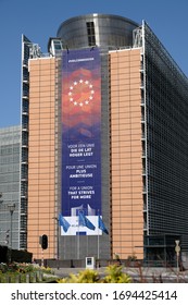 Brussels, Belgium - April 05, 2020: The European Commission, Berlaymont Building Located At The Schuman Roundabout, Brussels, Belgium.