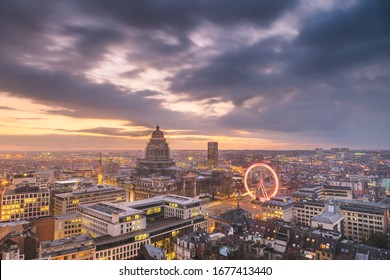 Brussels, Belgium cityscape at Palais de Justice during dusk.