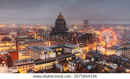 Brussels, Belgium cityscape at Palais de Justice during dusk.