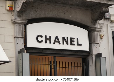 Brussels, Belgium - December 9, 2017: Chanel Store Windows. Chanel S.A. Is A French, Privately Held Company