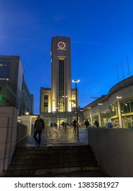 Brussels, Belgium, Europe, February 2019: Brussels North Railway Station As Seen From The City Exit Under A Dawning Sky