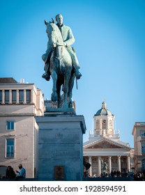 BRUSSELS, BELGIUM - Feb 21, 2021: Statue Of The Belgian King Albert I On The Jardin Du Monts Des Arts