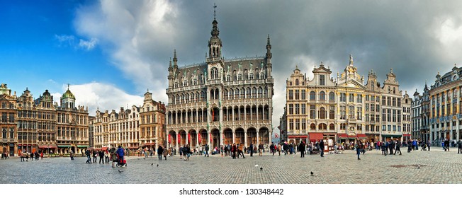 BRUSSELS, BELGIUM - FEBRUARY 9,  : Houses of the famous Grand Place on February 9 2013, Brussels, Belgium. Grand Place was named by UNESCO as a World Heritage Site in 1998.