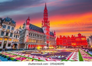 Brussels, Belgium. Grand Place during Flower Carpet festival. This year theme was Mexico.
