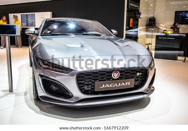 Brussels, Belgium, Jan 09, 2020:\
Jaguar F-Type R at Brussels Motor Show,  two-seater sports car,\
manufactured by British luxury car manufacturer\
Jaguar