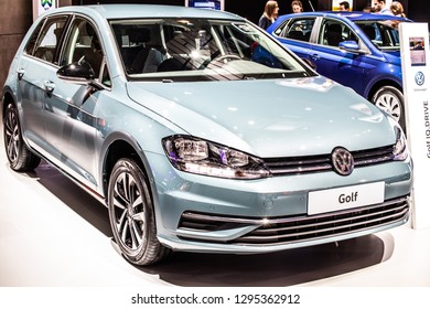 Brussels, Belgium, Jan 18, 2019: Volkswagen VW Golf MK7 MQB Seventh generation at Brussels Motor Show, produced by German automaker Volkswagen Group 