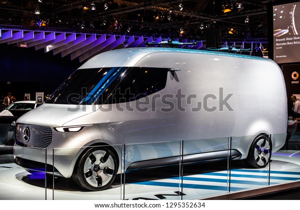 Brussels, Belgium, Jan 18,\
2019: Show car: Mercedes-Benz Concept VAN prototype at Brussels\
Motor Show, Electric Future Van Cargo Carrier produced by Mercedes\
Benz