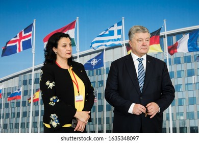 BRUSSELS, BELGIUM - Jan 28, 2020: President Of Ukraine Petro Poroshenko And Peoples Deputy I. Klympush-Tsyntsadze During NATO Parliamentary Assembly