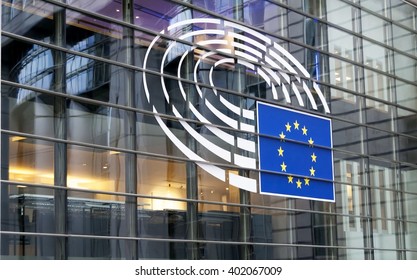 BRUSSELS, BELGIUM. January 2019. European Parliament In Brussels (Bruxelles) Concept Image, Belgium, Main Office. European Union Logo. Elections To The EU Parliament Concept. European Bureaucracy. 