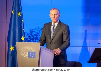 BRUSSELS, BELGIUM. January 25, 2017. Tony Blair Of Great Britain, Speaking In The European Parliament. He Is A Former British Prime Minister And Special Envoy Of The Quartet On The Middle East