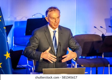 BRUSSELS, BELGIUM. January 25, 2017. Tony Blair Of Great Britain, Speaking In The European Parliament. He Is A Former British Prime Minister And Special Envoy Of The Quartet On The Middle East.