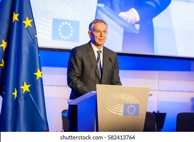 BRUSSELS, BELGIUM. January 25, 2017. Tony Blair Speaking In The European Parliament. He Is A Former British Prime Minister And Special Envoy Of The Quartet On The Middle East