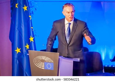 BRUSSELS, BELGIUM. January 25, 2017. Tony Blair Speaking In The European Parliament. He Is A Former British Prime Minister And Special Envoy Of The Quartet On The Middle East