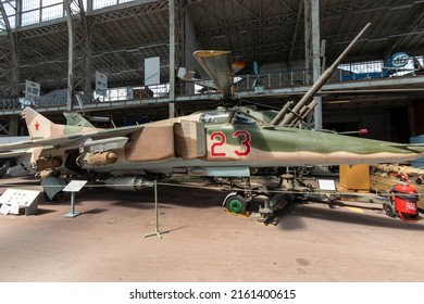 Brussels, Belgium - July 17, 2018: A Soviet Mikoyan-Gurevich MiG-23 Flogger Fighter Aircraft In The Royal Museum Of The Armed Forces And Military History