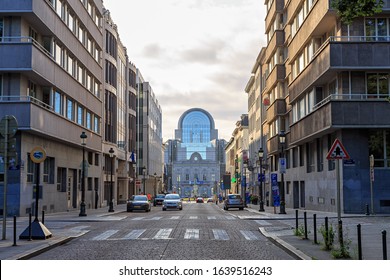 Brussels, Belgium - July 3, 2019: View Of The European Parliament Building Complex From Rue Du Luxembourg