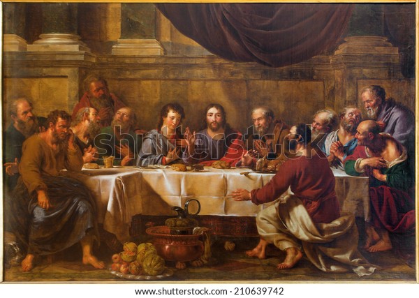 BRUSSELS, BELGIUM - JUNE 15, 2014: The Last supper of Christ by Guillaume Herreyns (1743 - 1827) in st. Nicholas church 