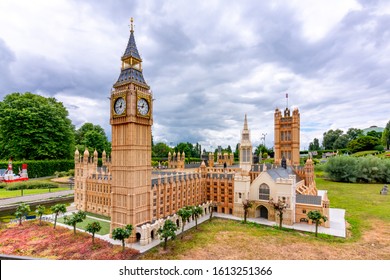Brussels, Belgium - June 2019: Big Ben and Westminster palace in mini Europe park