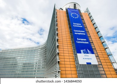 Brussels, Belgium - May 05, 2019: Berlaymont Building Housing Headquarters Of European Commission, View From Schuman Roundabout