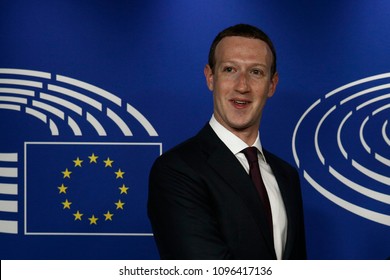 Brussels, Belgium. May 22th, 2018. Facebook's CEO Mark Zuckerberg shakes hands with European Parliament President Antonio Tajani at the European Parliament. 