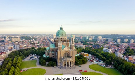 Brussels, Belgium. National Basilica of the Sacred Heart. Early morning, Aerial View  