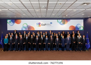 BRUSSELS, BELGIUM - Nov 24, 2017: Eastern Partnership Summit 2017. Group Photo Of Participants Of The Summit, Heads Of States And Politicians