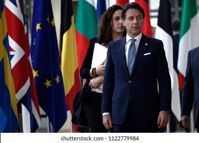 Brussels, Belgium On Jun. 28, 2018.Prime Minister Of Italia, Giuseppe Conte Arrives For A Meeting With European Union Leaders. 