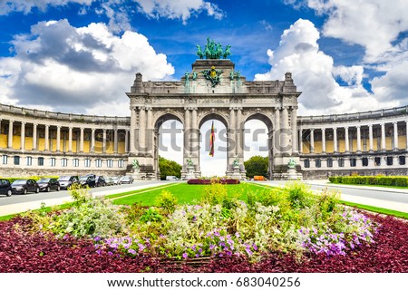 Brussels, Belgium. Parc du Cinquantenaire with the Arch built for Beglian independence in Bruxelles.