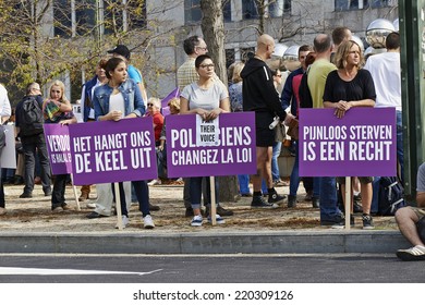 BRUSSELS, BELGIUM - SEPTEMBER 28, 2014: Thousand people marched in the streets to require all slaughter animals are unconscious before slaughter, without exception for religious slaughter in brussels