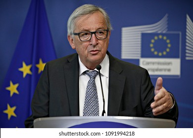 Brussels, Belgium.16th May 2018.UN Secretary-General Antonio Guterres And EU Commission President Jean Claude Juncker Give A Joint Press After Their Bilateral Meeting At The EU Headquarters.