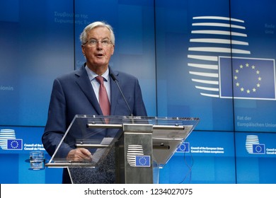 Brussels, Belgium.19th November 2018.EU's Chief Brexit Negotiator Michel Barnier Holds A News Conference After An EU's General Affairs Council. 