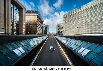 Brussels European District, Brussels Capital Region - Belgium - 02 17 2020 View Over The Traffic Tunnel At Rue De La Loi - Wetstraat