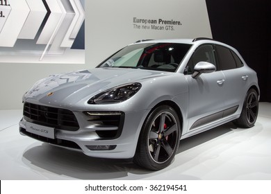 BRUSSELS - JAN 12, 2016: New 2016 Porsche Macan GTS presented at the Brussels Motor Show.