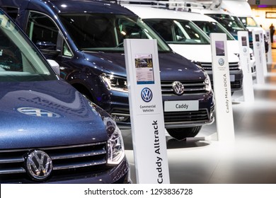 BRUSSELS - JAN 18, 2019: Volkswagen Commercial Vehicles Line Up At The 97th Brussels Motor Show 2019 Autosalon.