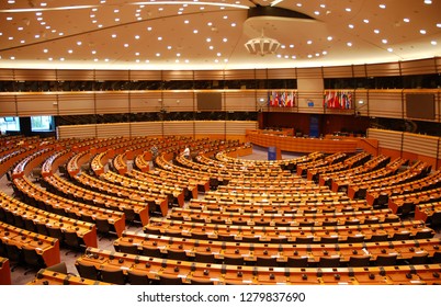 Brussels, June 2011. European Parliament Hemicycle, Espace Léopold Building.