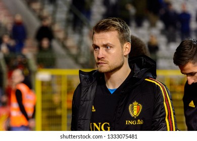 BRUSSELS - NOV 15, 2018: Simon Mignolet 12.  Belgium - Iceland. UEFA Nations League.