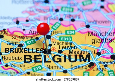 Brussels pinned on a map of Belgium
