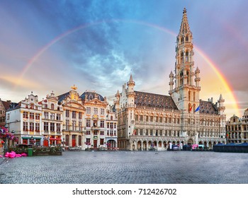 Brussels, rainbow over Grand Place, Belgium, nobody - Shutterstock ID 712426702