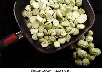 Brussels sprouts (Brassica oleracea var. gemmifera) in a pan - Shutterstock ID 2206872459