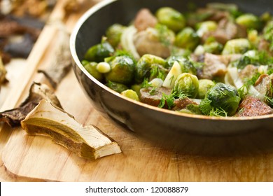 Brussels sprouts roasted with mushrooms and onions - Powered by Shutterstock