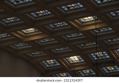 Brussels train station ceiling with lights - Shutterstock ID 2311314397