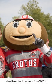 Brutus the Buckeye, Ohio State's mascot, gives the number 1 sign