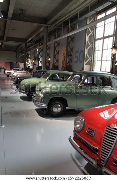 Bruxelles, Belgium - july, 27th 2014 :\
Automotive exhibition, Autoworld Museum, old cars collection\
showing the history of automobiles from the\
beginnings