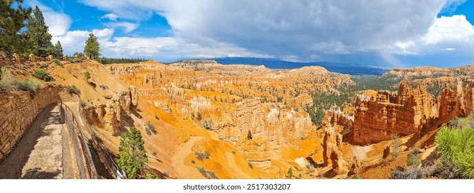 Bryce Canyon, USA, with striking red rock hoodoos beneath looming storm clouds. A dramatic landscape where nature's beauty meets the power of an approaching storm in the American Southwest. - Powered by Shutterstock