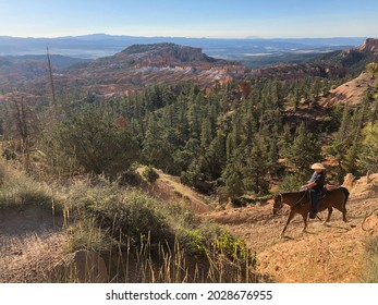 Bryce Canyon, Utah - 19.07.2019: Man Riding A Horse In Bryce Can