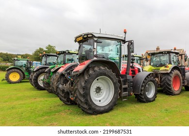 Brydkirk, Scotland - September 04, 2022: Side View Of A Massey Ferguson 8S 225 Tractor Showing Three Point Linkage And Pickup Hitch